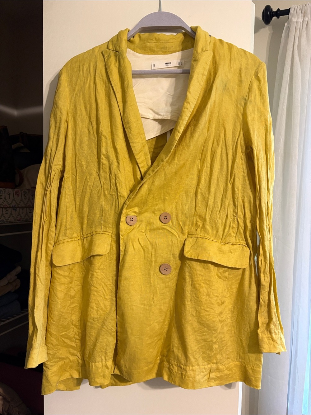 Women's Yellow Double-Breasted Linen Blazer